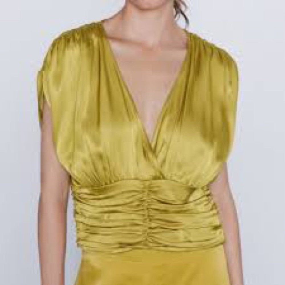 Zara mustard satin blouse top size medium